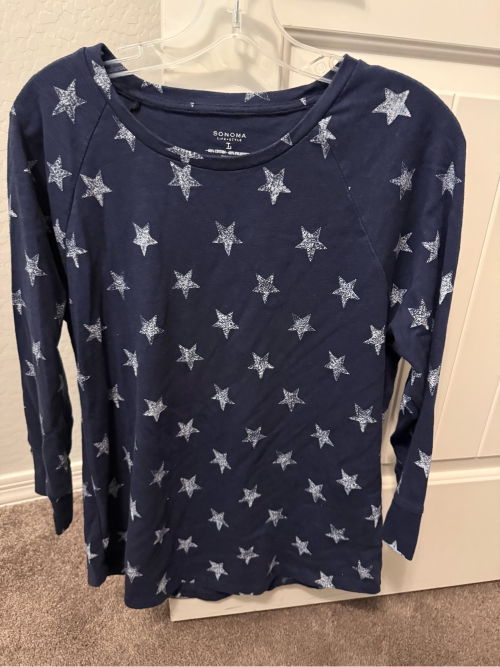 Sonoma Navy Top with Silver Star Pattern - Long Sleeve Kids Tee
